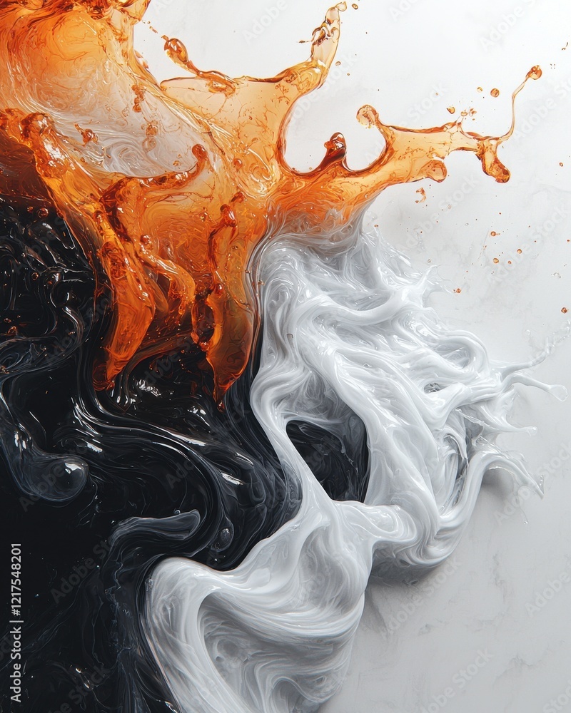 Poster dynamic fluid overlay of liquid illusions in artistic studio setting close-up viewpoint textures and