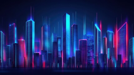 Neon Cityscape Illuminated Skyscrapers at Night