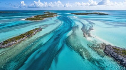 Aerial View of Turquoise Caribbean Islands and Ocean