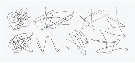 Messy textured scribbles and anti-design doodles vector illustration set isolated on white background