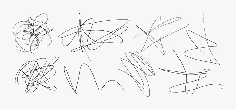 Messy textured scribbles and anti-design doodles vector illustration set isolated on white background