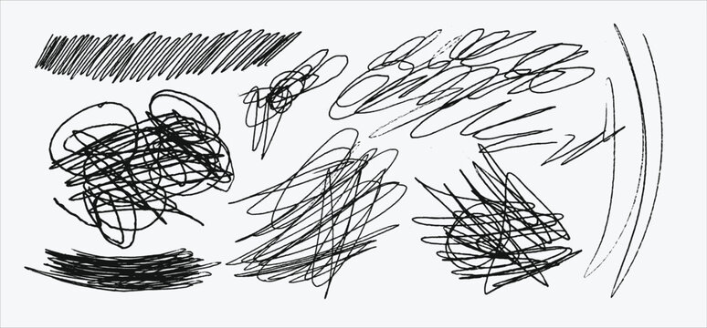 Messy textured scribbles and anti-design doodles vector illustration set isolated on white background