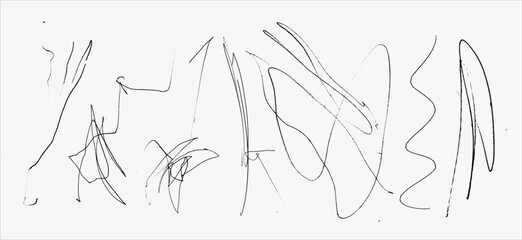 Messy textured scribbles and anti-design doodles vector illustration set isolated on white background