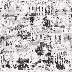 Obraz premium Abstract seamless pattern with scuffed collage of newspaper or magazine clippings. Vector background in grunge style with titles, illustrations and imitation of text. Wallpaper, wrapping paper, fabric