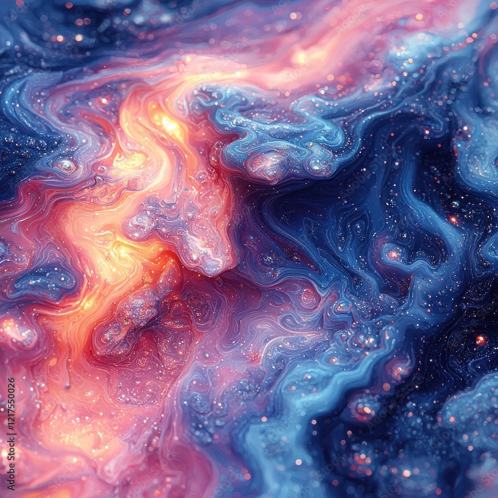 Poster dynamic fluid overlay texture cosmic environment abstract art shimmering details close-up viewpoint 