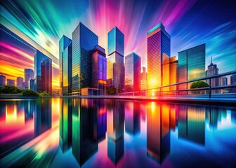 Obraz premium Abstract gradient photography showcases vivid, colorful buildings, blurred backgrounds, and modern architectural art.