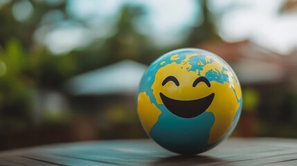 Smiling earth, a vibrant globe with happy face symbolizing global optimism and joy