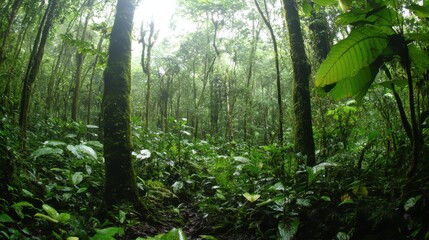 Fototapeta premium Lush Rainforest Canopy Path Green Trees Plants