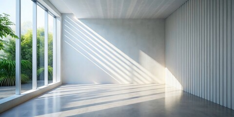 Fototapeta premium Abstract light design casts soft streaks across a bright, textured white wall; minimalist, clean interior.