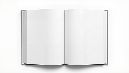 Isolated open book on white background, showcasing blank creativity space