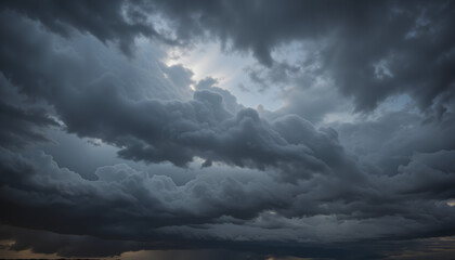Obraz premium Dramatic swirling clouds and light breaks signaling an approaching storm at dusk