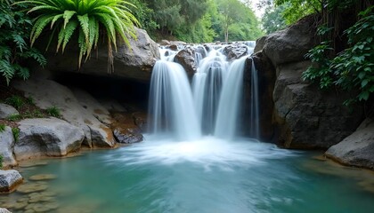 Fototapeta premium Serene Waterfall Landscape Peaceful Nature Scene