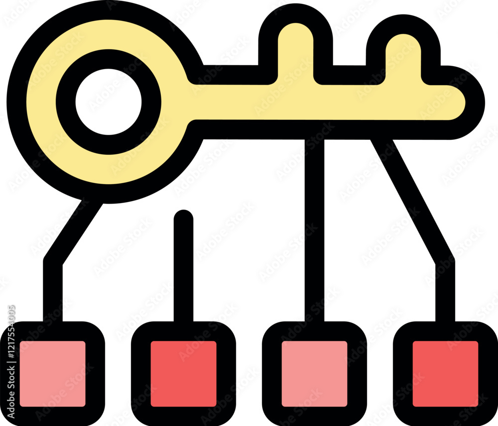 Poster key connecting to multiple data blocks, symbolizing secure access, data encryption, and efficient in