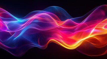 Abstract neon wave patterns in vibrant colors, futuristic digital design 