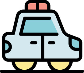 Cartoon police car parking on the road with flashing siren lights, representing law enforcement and emergency response