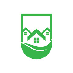 Obraz premium Green house leaf simple logo design
