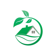 Fototapeta premium Green house leaf simple logo design