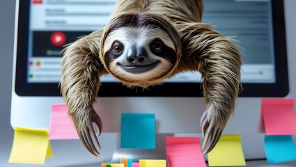 close up of a sloth holding a ball of yarn