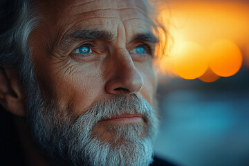 Obraz premium Silhouette of a person watching sunset, generative AI