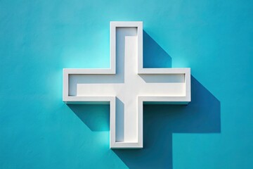Obraz premium Abstract white cross, architectural photography; light blue background accentuates minimalist design.