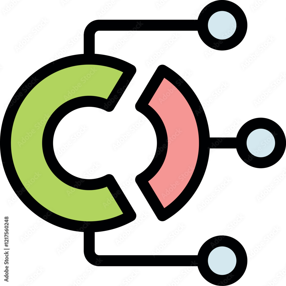 Poster colorful circular chart connecting three data points, representing market share analysis and busines