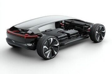 Obraz premium Detailed view of an electric vehicle showcasing its internal components and structure in a studio setting