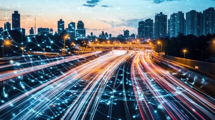 Fototapeta premium Cityscape Highway Network Lightspeed Traffic Flow