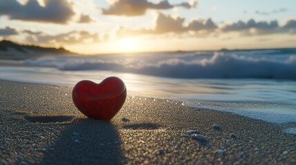 Fototapeta premium Romantic beach sunset with a heart for Valentine's Day or a love theme background