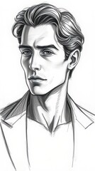 Penciled Portrait of Handsome Man with Stylish Hair