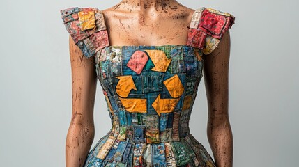 Recycle symbol fashioned from assorted garments. Recycle concept. One more life. Second life