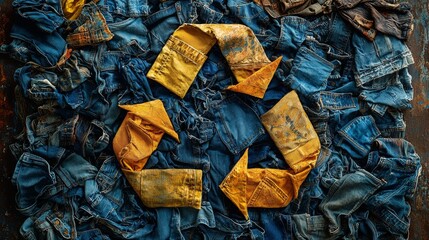 Recycle symbol fashioned from assorted garments. Recycle concept. One more life. Second life