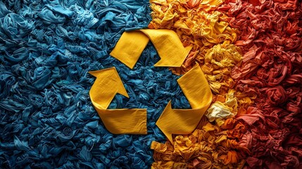 Recycle symbol fashioned from assorted garments. Recycle concept. One more life. Second life