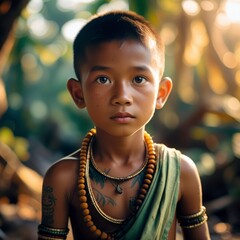 Young Tribal Boy Portrait Golden Hour Natural Light Tattoo