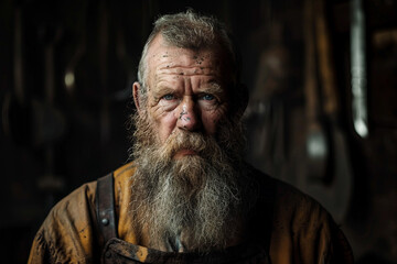 Generative AI depiction of a blacksmith forging metal with sparks flying during the working process