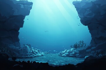 Underwater Scene Depicting a Rocky Canyon with Coral