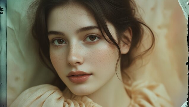 Freckled Girl Portrait Soft Lighting Vintage Aesthetic
