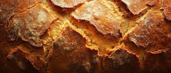 Close-up of crusty baked bread texture