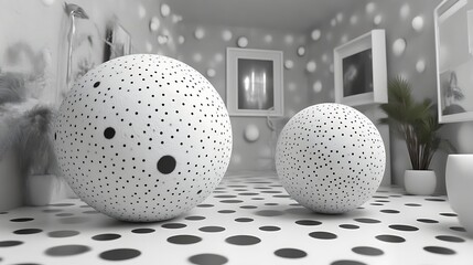 White Perforated Spheres in a Modern Art Gallery Setting