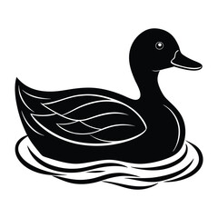 duck swimming the water vector silhouette illustration on white background