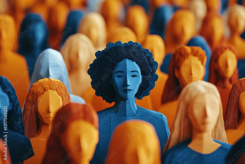 Poster colorful representation of diverse figures symbolizing unity and individuality in a vibrant communit