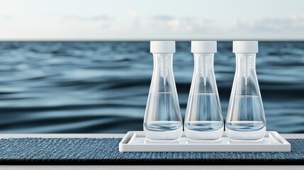 Laboratory experiment setup coastal area scientific equipment serene environment close-up view water analysis