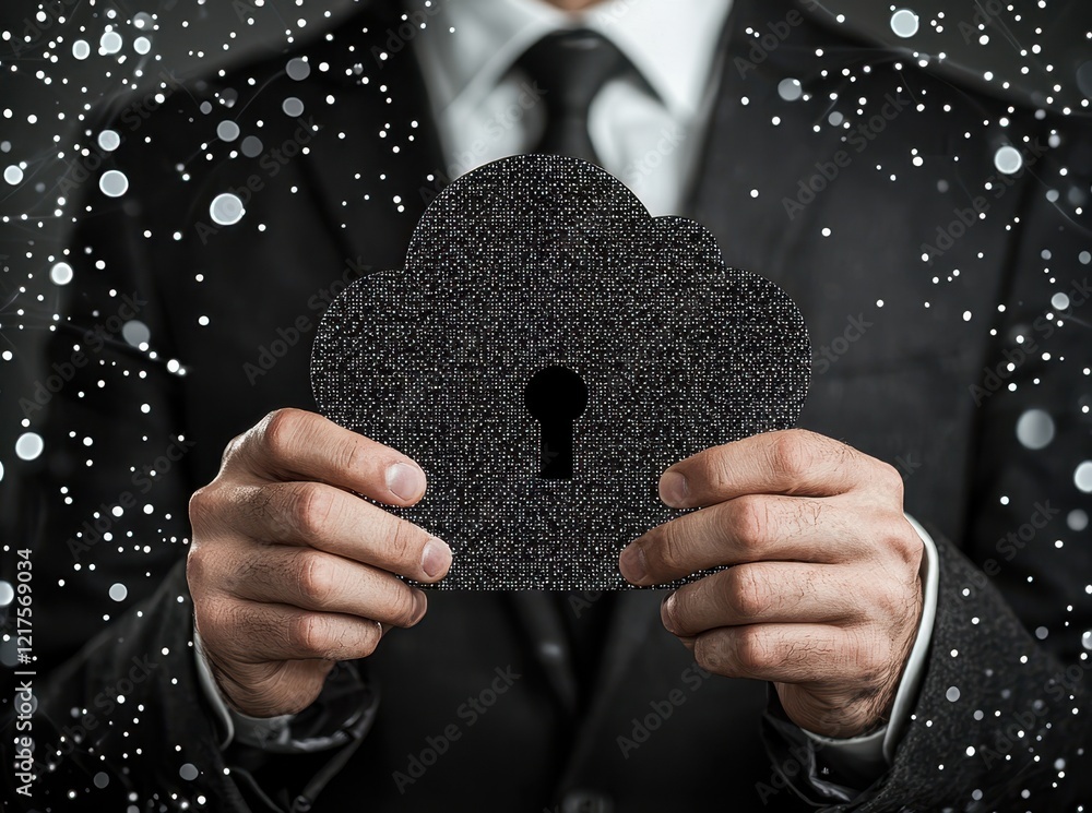 Poster business professionals using encrypted cloud services for secure data management