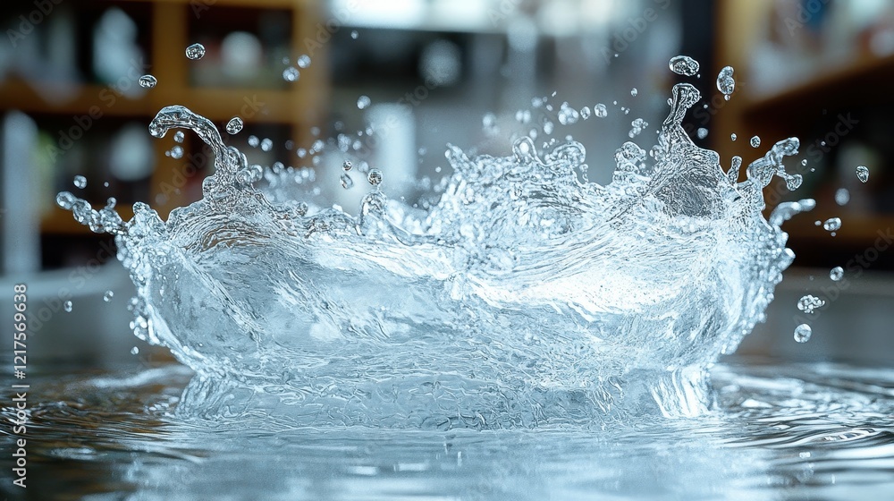 Aufkleber a dynamic splash of water creating ripples in a calm setting.