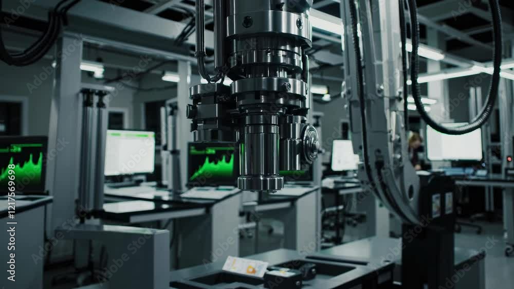 Poster exploring advanced robotic technology in a high-tech laboratory environment