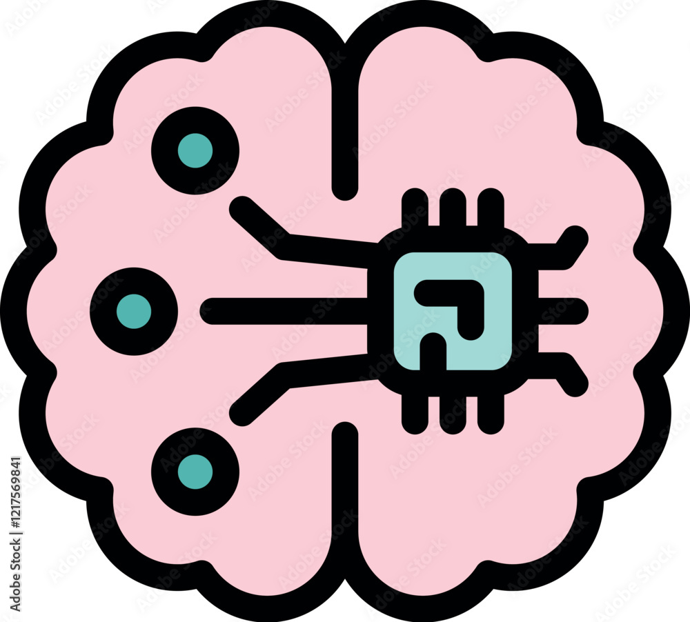 Poster pink brain connecting with microchip, symbolizing artificial intelligence, machine learning, and neu