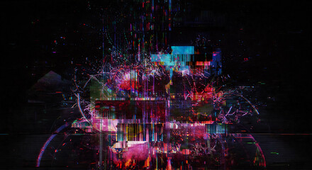 Fototapeta premium グリッチアート、デジタルノイズの抽象表現