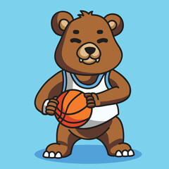 Cute Bear Playing Basketball. Vector Cartoon Illustration. Animal Character Icon Concept Isolated Premium Vector. Flat Vector Illustration. Doodle Cartoon Illustration Style. Suitable for Any Project