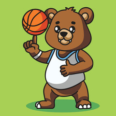 Cute Bear Playing Basketball. Vector Cartoon Illustration. Animal Character Icon Concept Isolated Premium Vector. Flat Vector Illustration. Doodle Cartoon Illustration Style. Suitable for Any Project