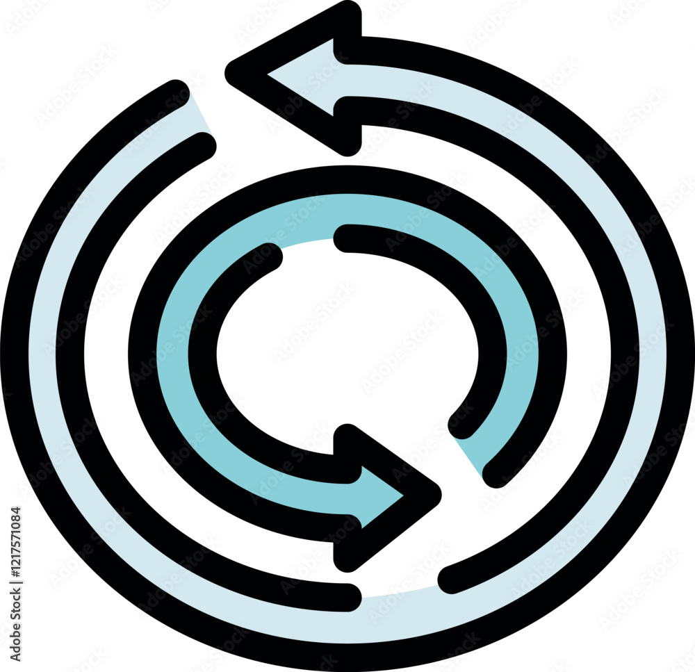 Poster two circular arrows rotating in a continuous cycle, symbolizing return, repetition, and loop process