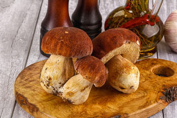 Raw natural wild porchini mushrooms